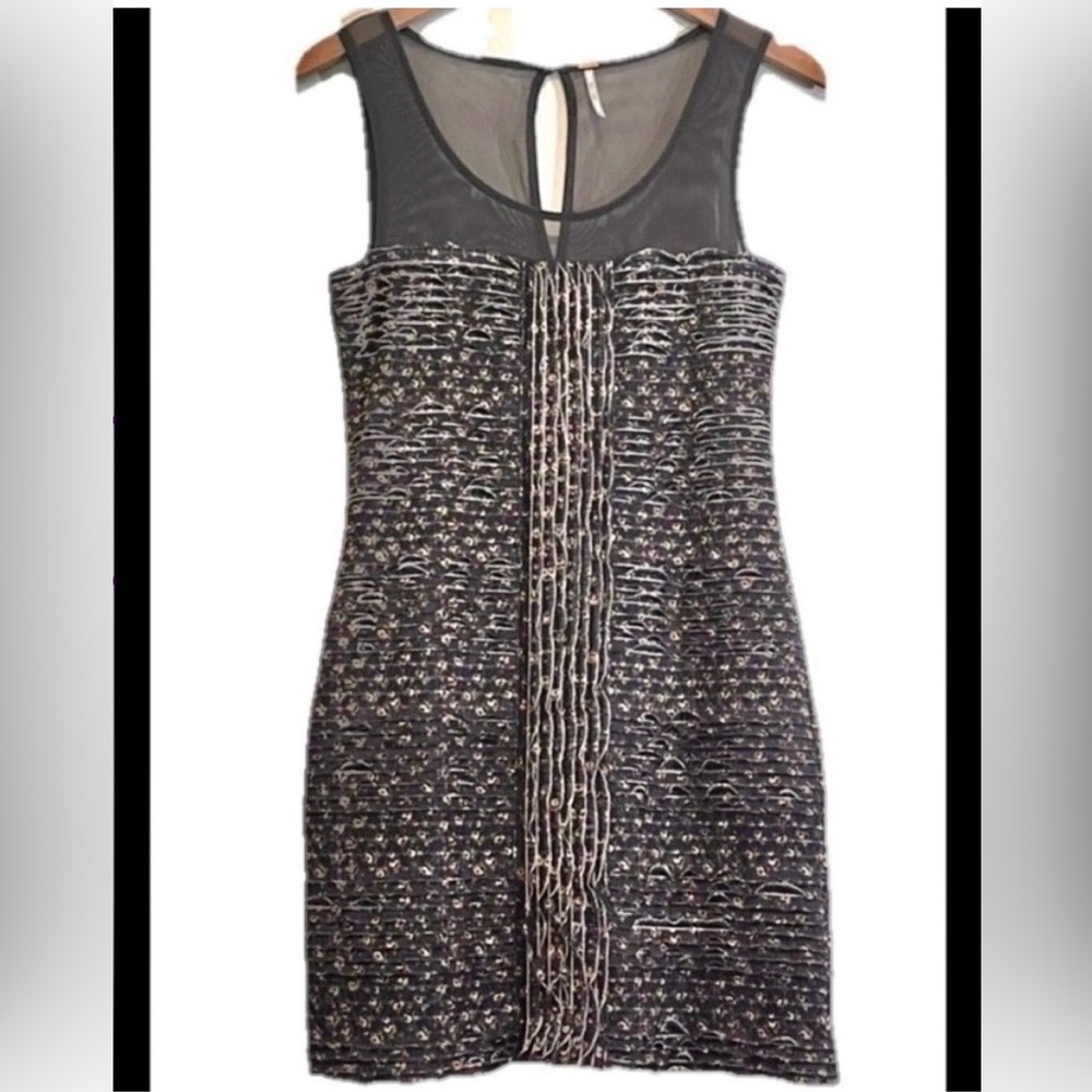 FREE PEOPLE Shimmy Bitsy Ditsy Ruffle Floral Bodycon Mini Dress - small stretch